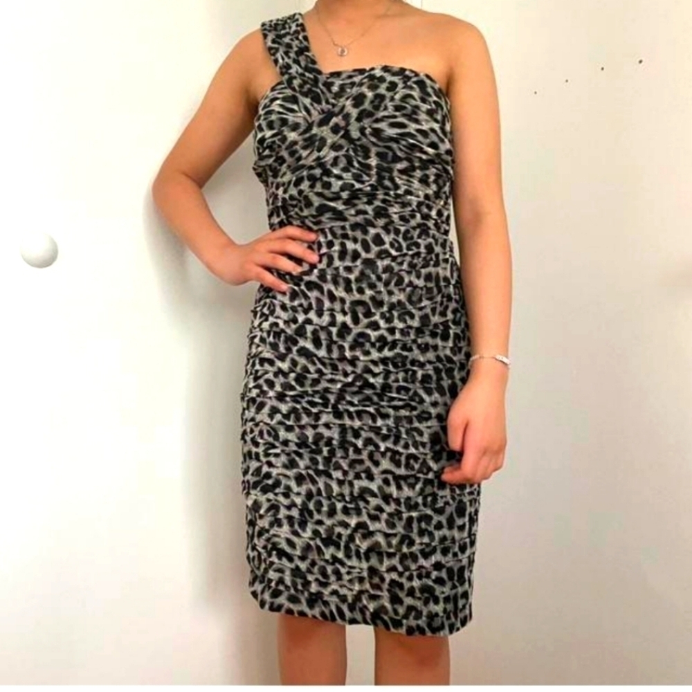 Calvin Klein Black and Gray Leopard Print Mini Dress